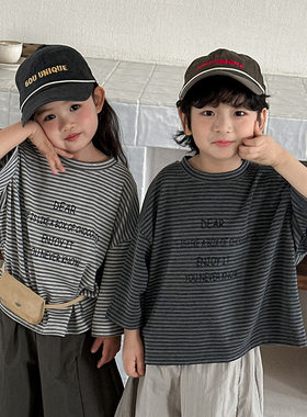 潮范儿~2026儿童春季字母七分袖T恤男女宝宝蝙蝠袖宽松圆领上衣