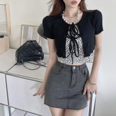 Real price new design with lace up sunscreen cardigan + leopard small sling short suit for women