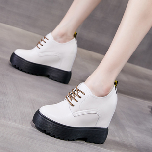真皮12cm内增高女鞋秋冬加绒2025年新款小个子运动单鞋厚底小皮鞋