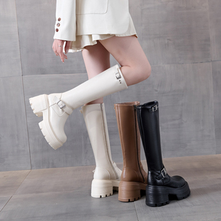 真皮9cm增高跟长靴女2025年新款秋冬小个子不过膝高筒骑士靴显瘦