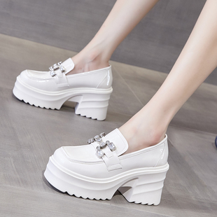 粗跟工作鞋 真皮9cm增高跟单鞋 小皮鞋 松糕厚底乐福鞋 女夏2025新款