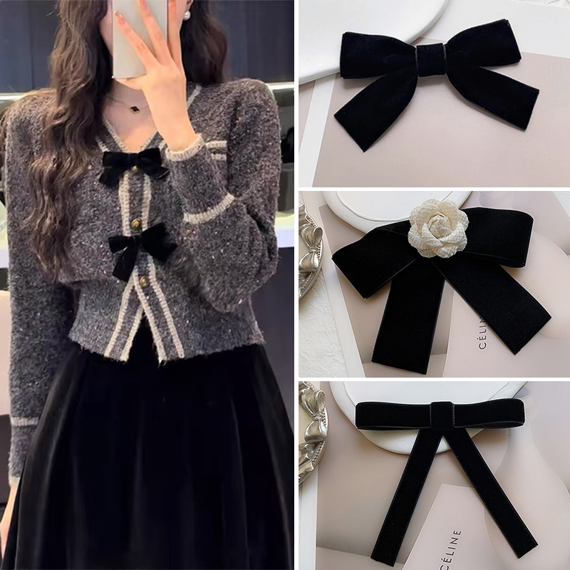 黑色丝绒蝴蝶结别针小号jk气质红色胸针领结手工diy衣服配饰配件