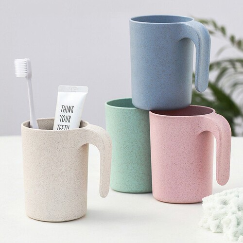 小麦秸秆带柄防摔大容量漱口杯