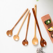 实木日式 长柄勺子家用餐具大漆汤勺调制咖啡搅拌勺隔热冰淇淋木勺