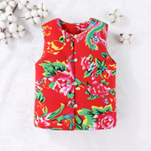 男女手工卡通格子休闲红色宝宝马甲纯棉花可机洗儿童加厚冬保暖