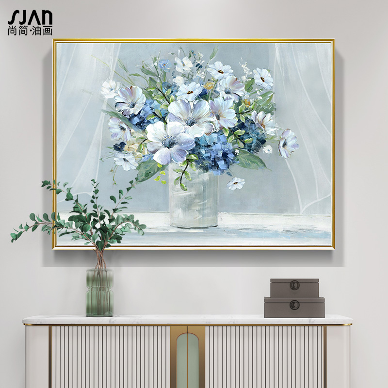 法式手绘油画轻奢高档餐厅装饰画玄关客厅现代高级感楼梯挂画花卉图片