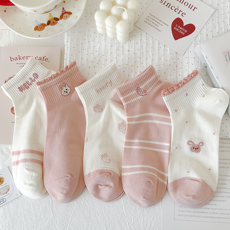 春夏薄款网面透气棉袜可爱女短袜