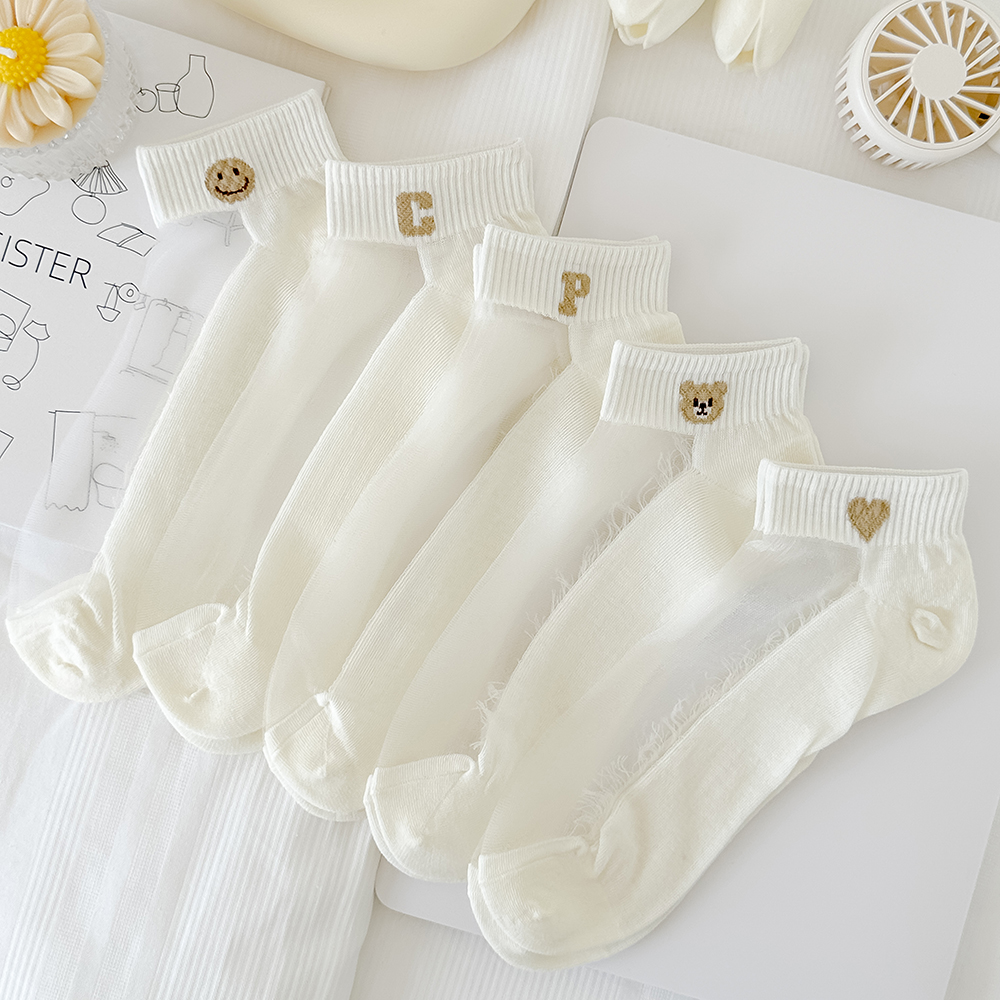 奶白棉底水晶丝短袜日系清新女夏