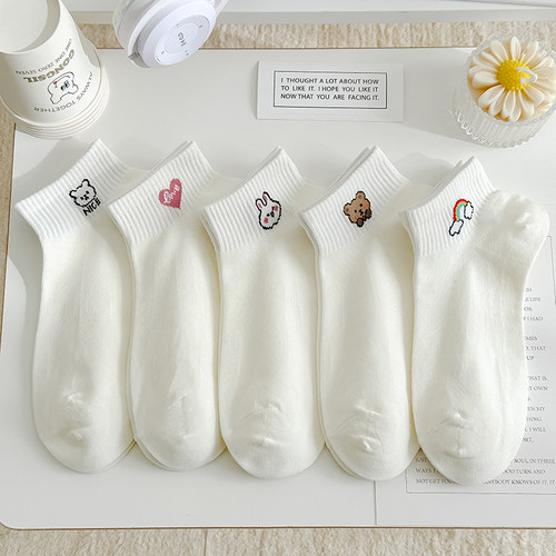 高品质棉袜白色甜美风短筒女船袜