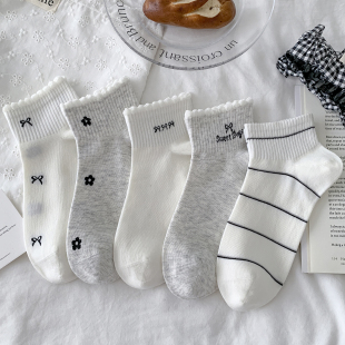 短袜灰白蝴蝶结精梳棉春秋船袜女 爆款 无骨春夏薄款 袜子女2026新款