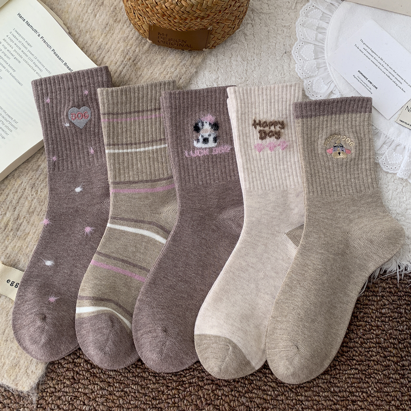 无骨秋冬咖棕色中长筒袜女精梳棉