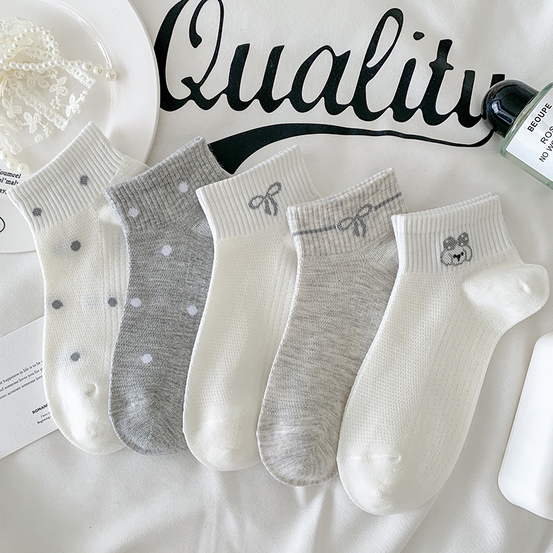 精梳棉夏薄款网面奶白袜子女短袜