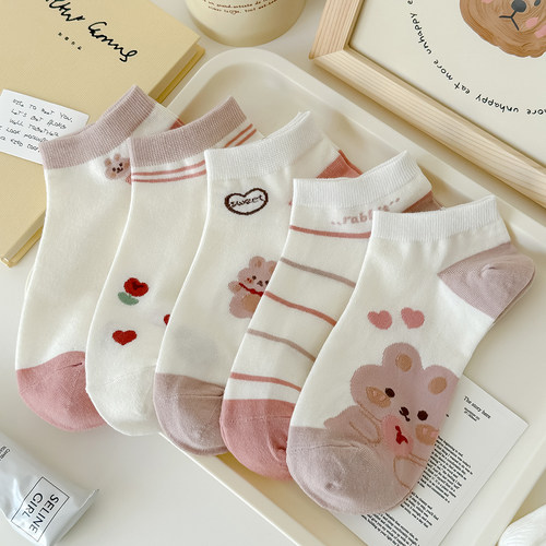 可爱卡通春夏粉色袜子短筒女棉袜
