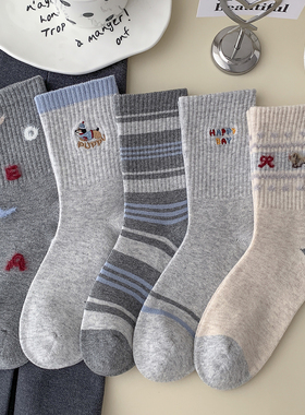无骨灰色腊肠狗袜子女秋冬中筒袜精梳棉韩版高筒ins潮长袜运动风