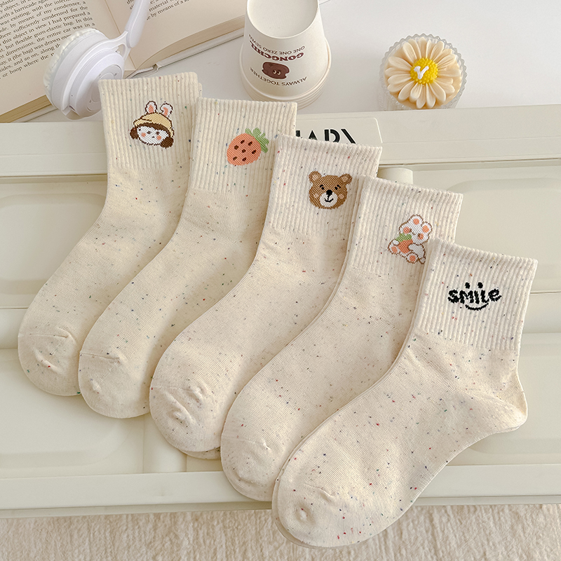 点子纱可爱女孩中筒袜秋冬运动风