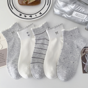 精梳棉运动春秋 爆款 无骨灰色爱心短袜花边春夏薄款 袜子女2026新款