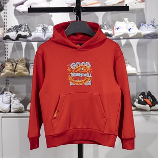 李宁新年红色卫衣2025蛇年本命年男女童宽松套头连帽卫衣YWDV051