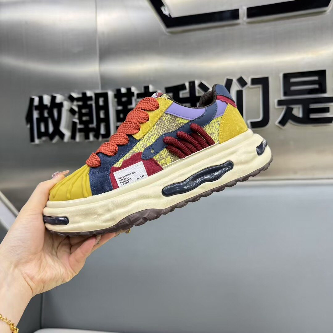 潮男鞋早秋新款低帮厚底布面拼接老爹鞋板鞋舒适复古轻奢休闲鞋