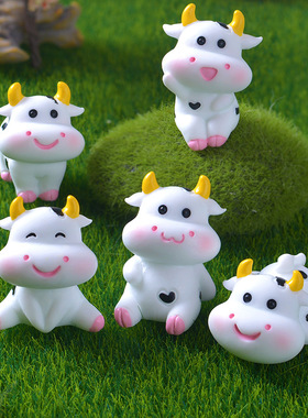 儿童玩具拍照静物卡通可爱白色奶牛微景观桌面盆栽小摆件调皮奶牛