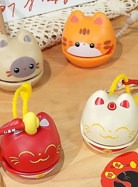 可爱木鱼猫咪治愈系工位摆件