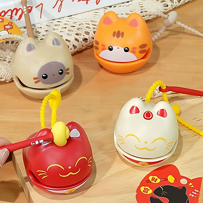 可爱木鱼猫咪治愈系工位摆件