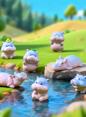 可爱渐变小河马公仔生日蛋糕diy装饰品配件迷你车载桌面小摆件