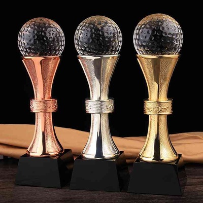 金银铜镀金圆形水晶奖杯篮球足球高尔夫排球刻字金属奖杯定制
