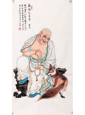 直销纯手绘国画写意人物十八罗汉菩萨四季平安背景墙茶社挂画中式