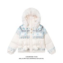 亿万少年BUFU原创费尔岛复古雪花兔子毛领连帽棉服外套女秋冬棉衣