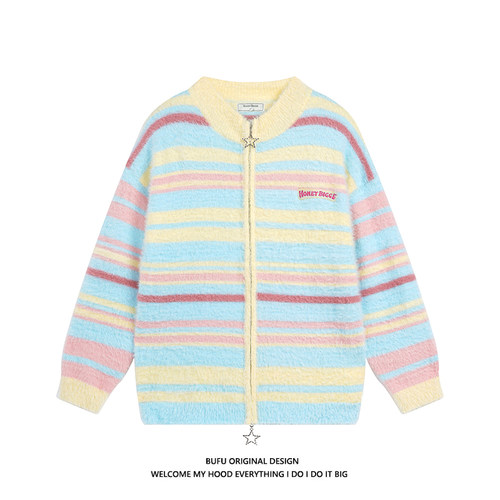 拉链毛衣针织衫甜美辣妹开衫宽松