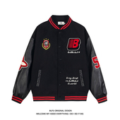 亿万少年BUFU徽章拼接撞色棒球服外套男女春秋国潮牌美式 宽松夹克