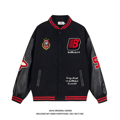 美式复古刺绣棒球服夹克宽松男女