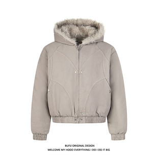 座山雕加厚棉衣 冬季 亿万少年BUFU短款 毛领连帽夹克棉服外套男女款