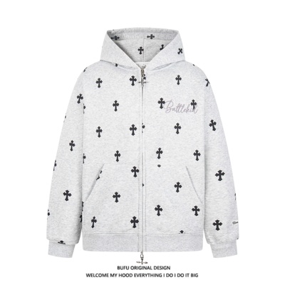 十字架满印拉链卫衣外套开衫男女