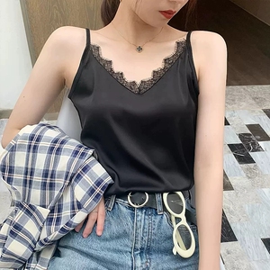 2025新款蕾丝绸缎吊带背心女夏季韩版大码女装西装内搭打底衫上衣