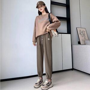 2025新款束脚哈伦卫裤女春秋季宽松高腰女抽绳百搭显瘦休闲卫裤夏