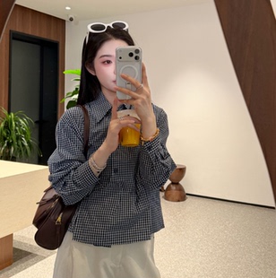 格子衬衫 新款 春季 2026洋气百搭舒适格纹上衣6037 蓝莓格纹