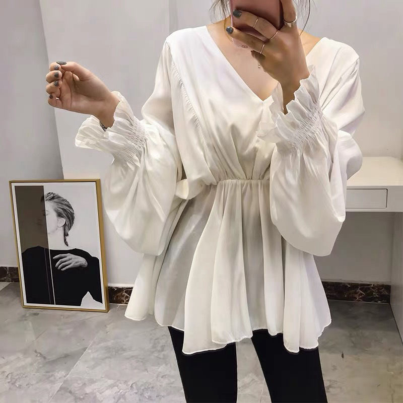 胖mm大码200斤韩系白色收腰衬衫女夏季薄款长袖衬衣百搭显瘦上衣