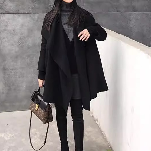 韩国chic秋冬装毛呢外套女韩版加大码胖mm200斤宽松斗篷呢子大衣