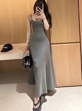 吊带A字长款连衣裙中长款