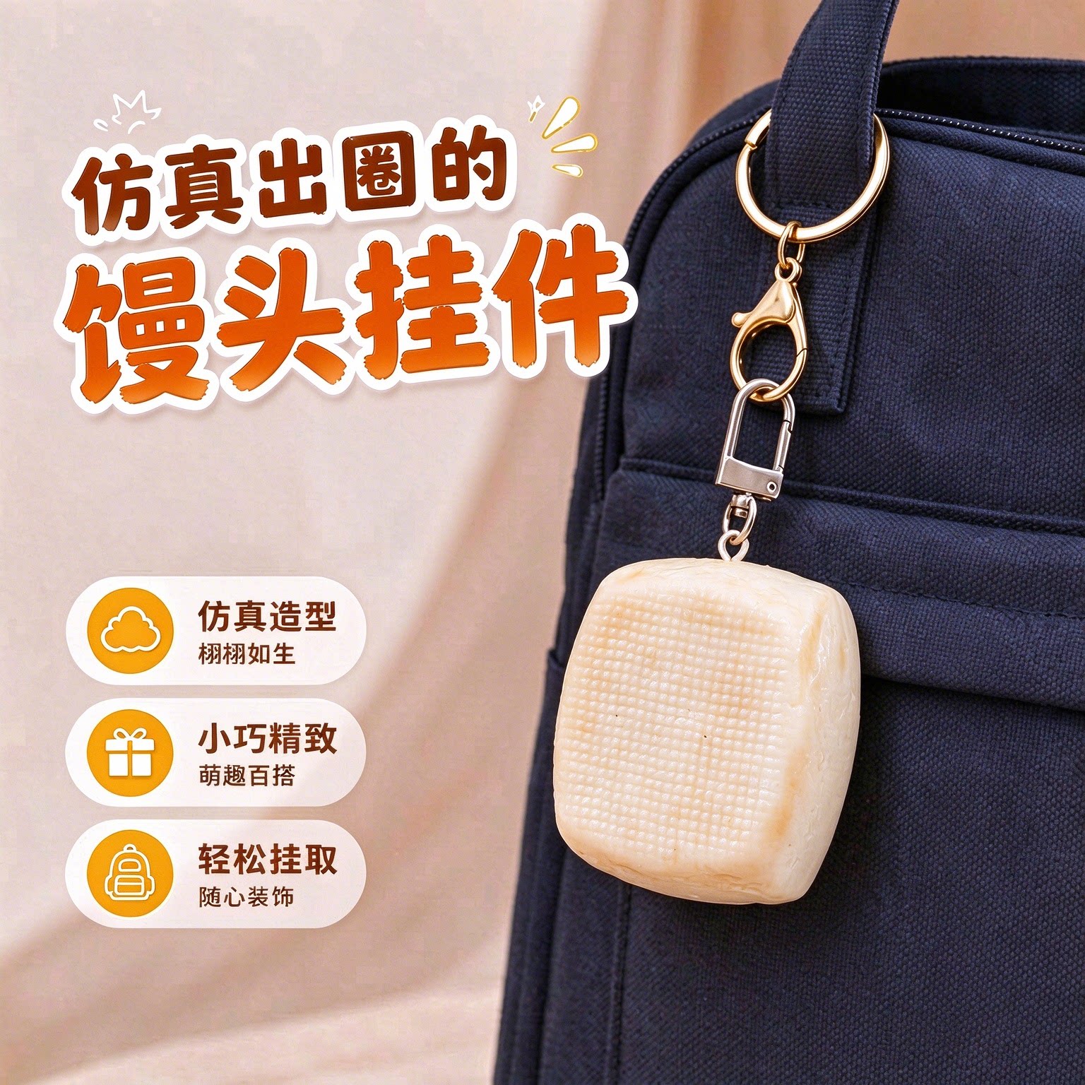 可爱仿真馒头钥匙扣背包挂件