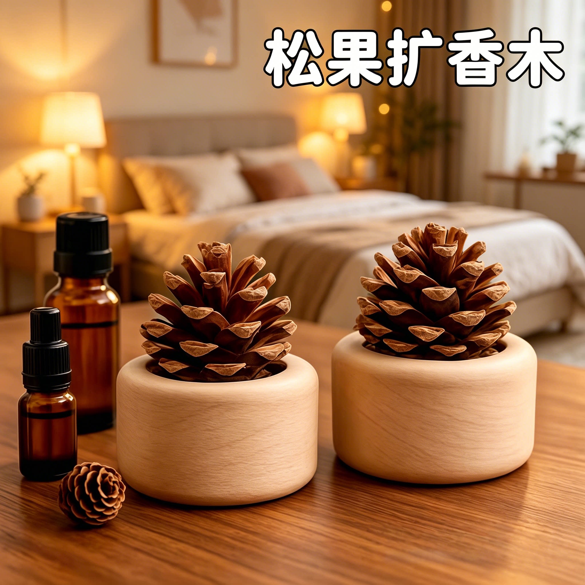 松果塔精油扩香木家用室内无火香薰扩香器摆件车载随身香水扩香木