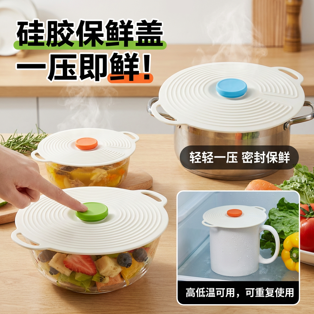 食品级硅胶保鲜盖锅碗盘杯盖微波炉防溅盖密封盖子可重复使用