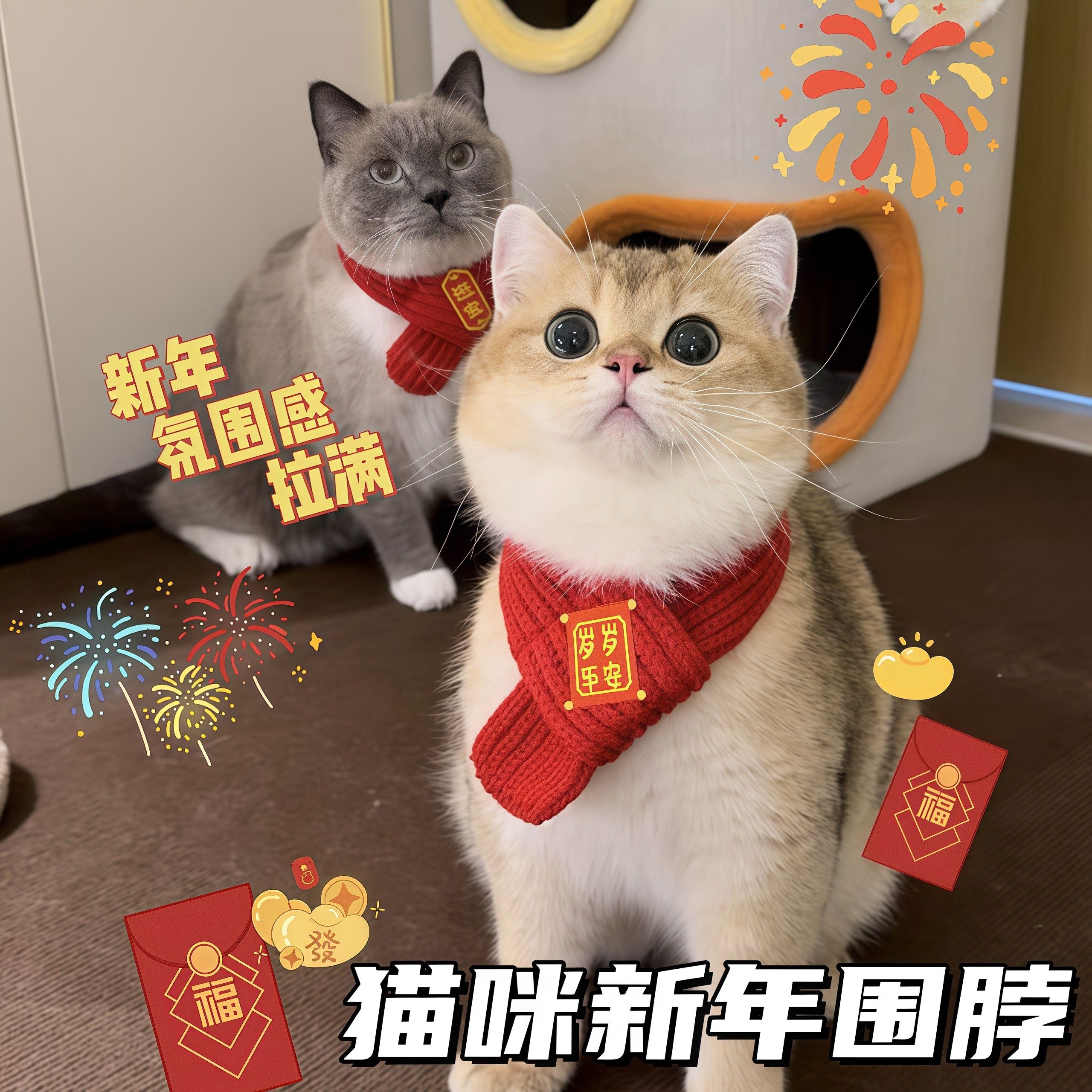 猫咪围脖小狗可爱项圈毛线宠物围巾围兜狗狗保暖配饰红色喜庆新年