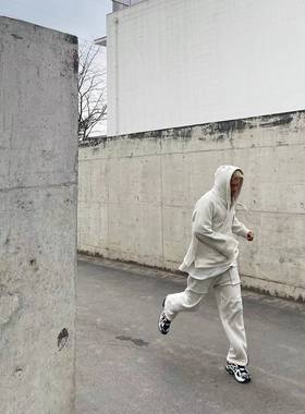 英籍设计师UNDERLINE 双面穿舒适亲肤情侣宽松连帽卫衣长裤套装