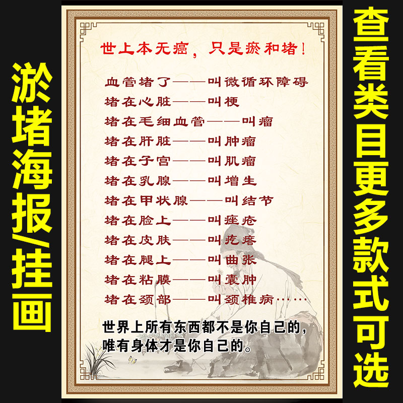 中医养生淤堵的危害美容院海报图中医馆养生宣传画挂墙画1078图片