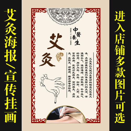 艾灸功效中医人体经络穴位美容院养生装饰画广告宣传挂图海报641