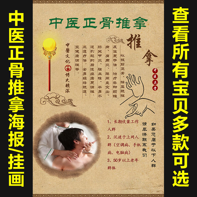 中医养生正骨推拿拔罐艾灸足疗经络穴位海报挂图养生馆宣传画539