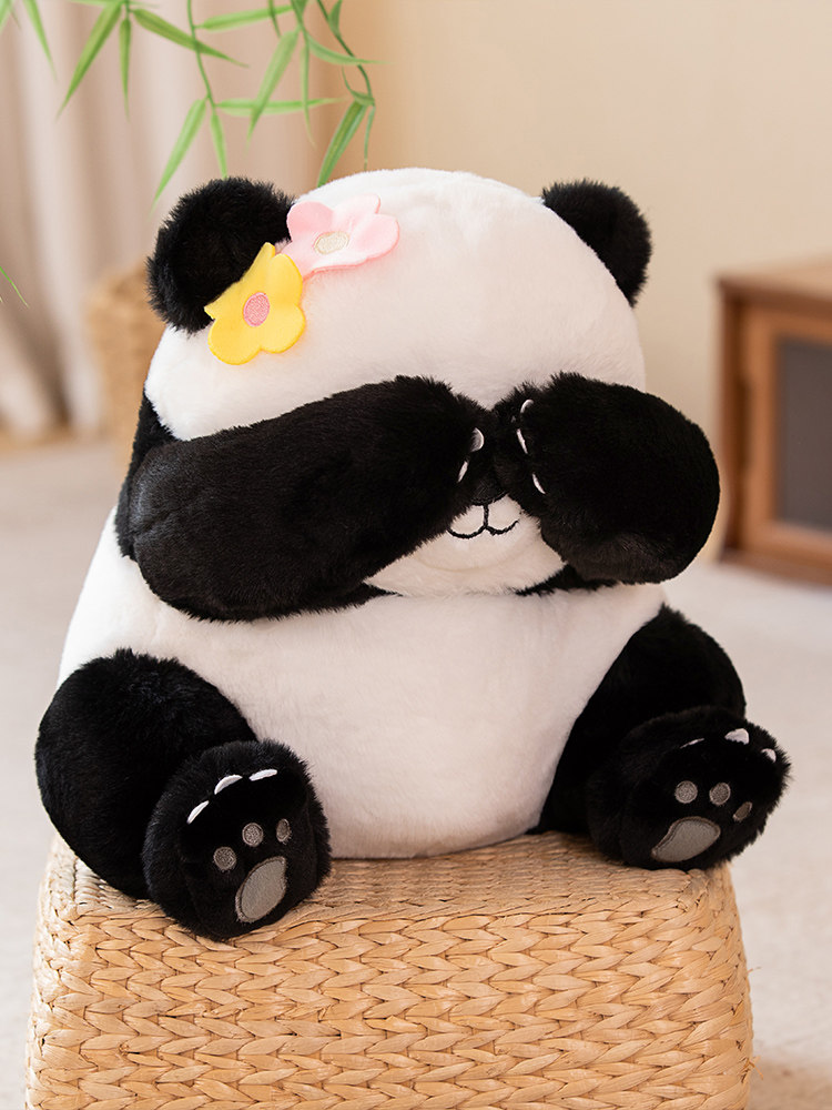 MENGLAN 시뮬레이션 꽃 주변 흑백 자이언트 팬더 인형 야야 베개 플러시 장난감 인형 인형 잠자는 포옹