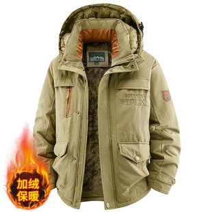 户外防风耐磨保暖工装夹克棉衣男加绒加厚毛里中长外套休闲冲锋衣